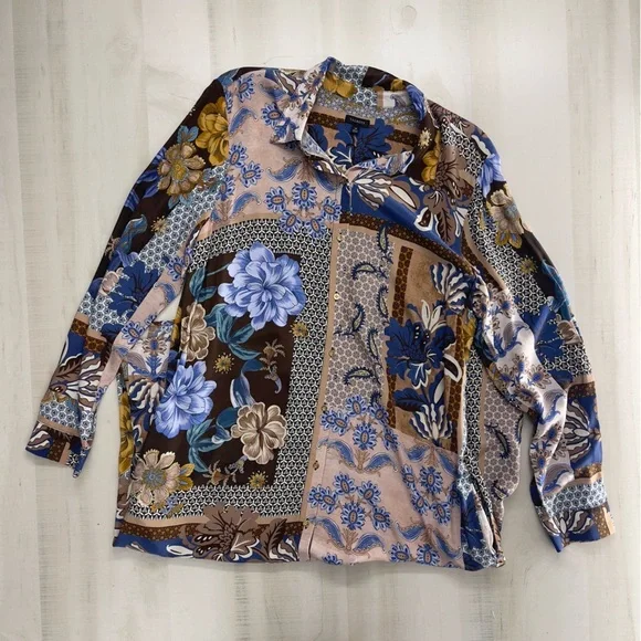 TALBOTS printed long sleeve viscose dress 14 work career slimming soft loose fit - Picture 4 of 11